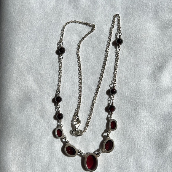 Sold Sterling Silver Garnet 19” Necklace - Picture 6 of 8
